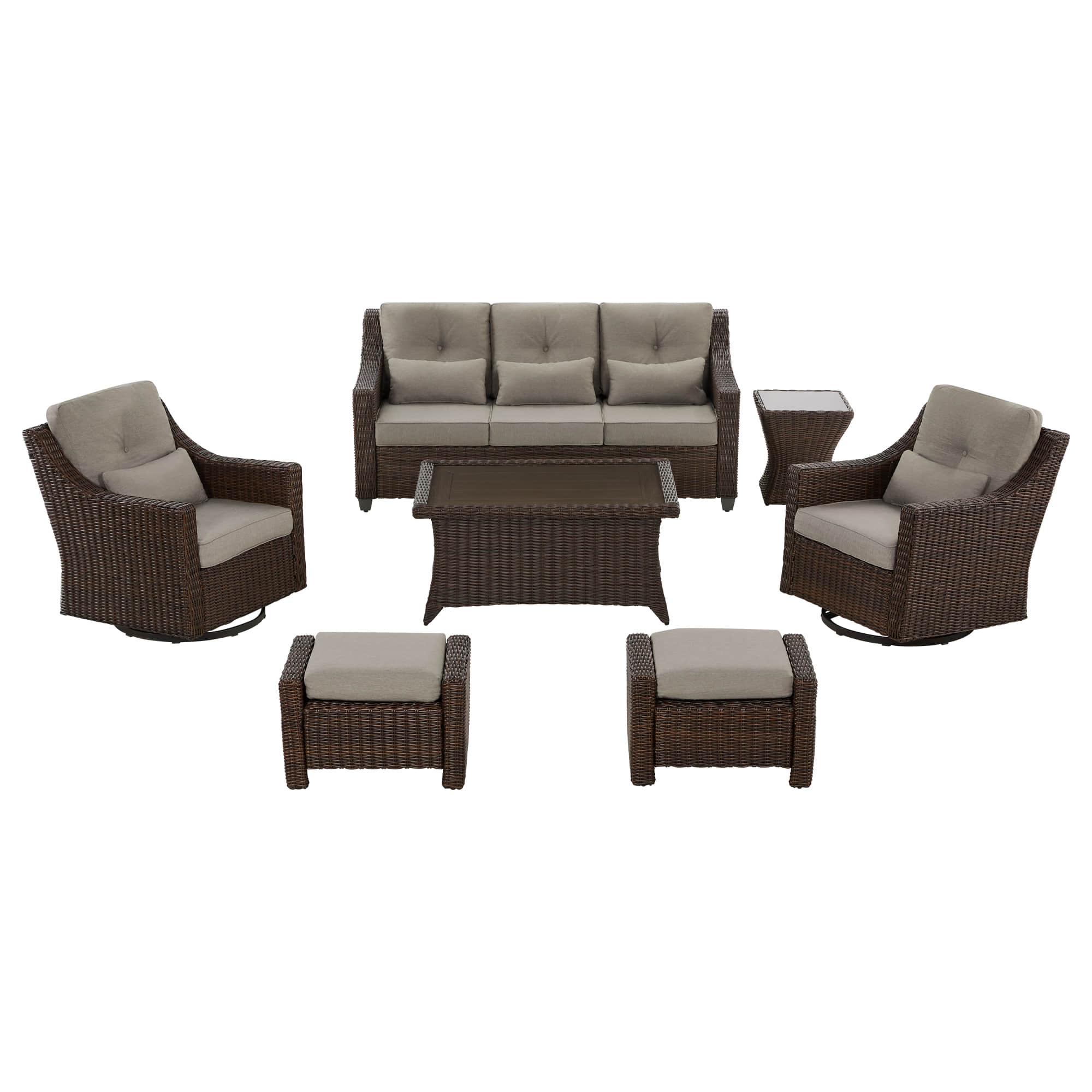 Elara Outdoor Rattan Sofa Set with Rocking Chairs and Coffee Table - 5 Seats