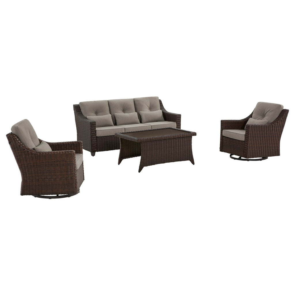 Elara Outdoor Rattan Sofa Set with Rocking Chairs and Coffee Table - 5 Seats