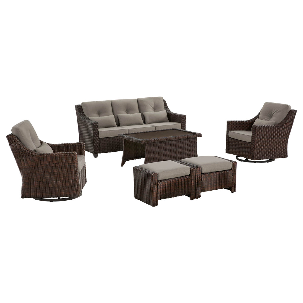 Elara Outdoor Rattan Sofa Set with Rocking Chairs and Coffee Table - 5 Seats