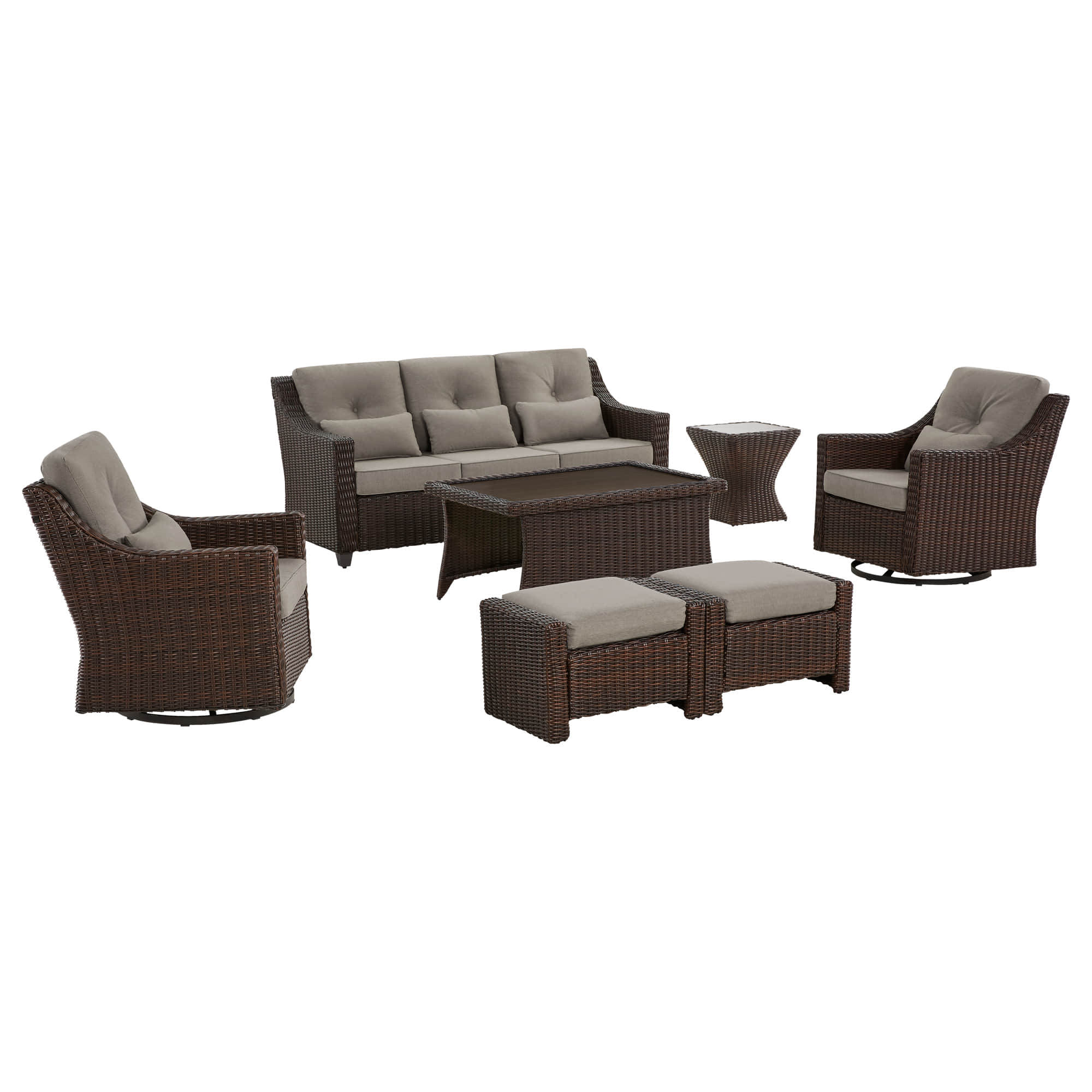 Elara Outdoor Rattan Sofa Set with Rocking Chairs and Coffee Table - 5 Seats