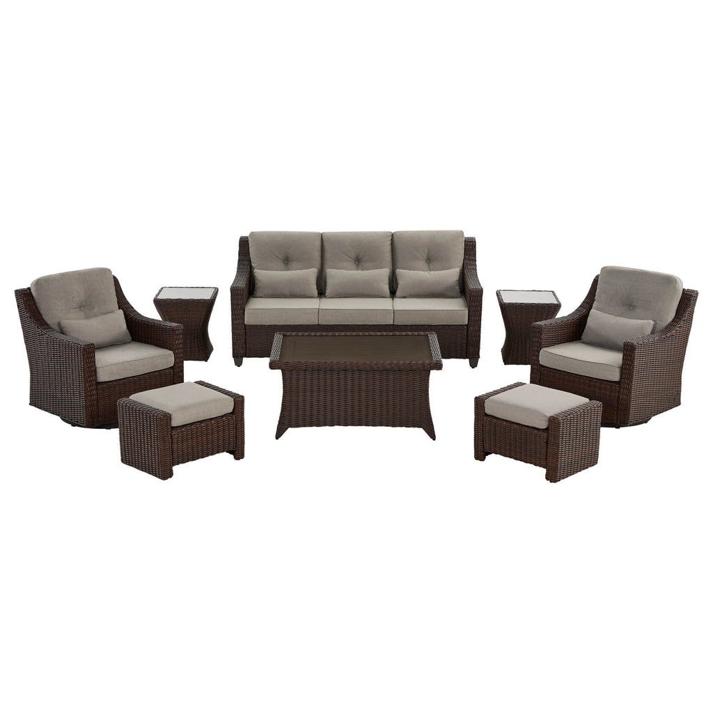 Elara Outdoor Rattan Sofa Set with Rocking Chairs and Coffee Table - 5 Seats
