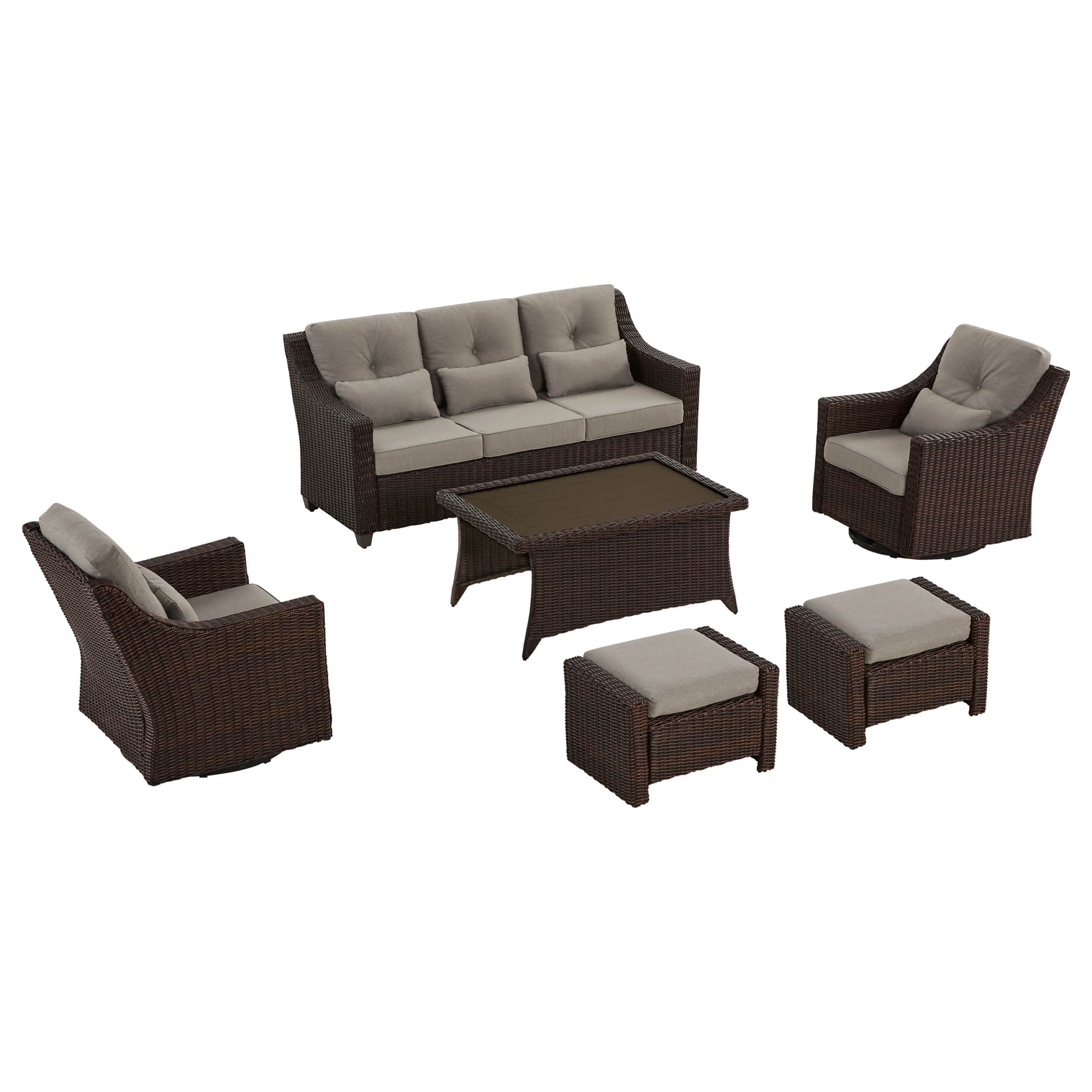 Elara Outdoor Rattan Sofa Set with Rocking Chairs and Coffee Table - 5 Seats