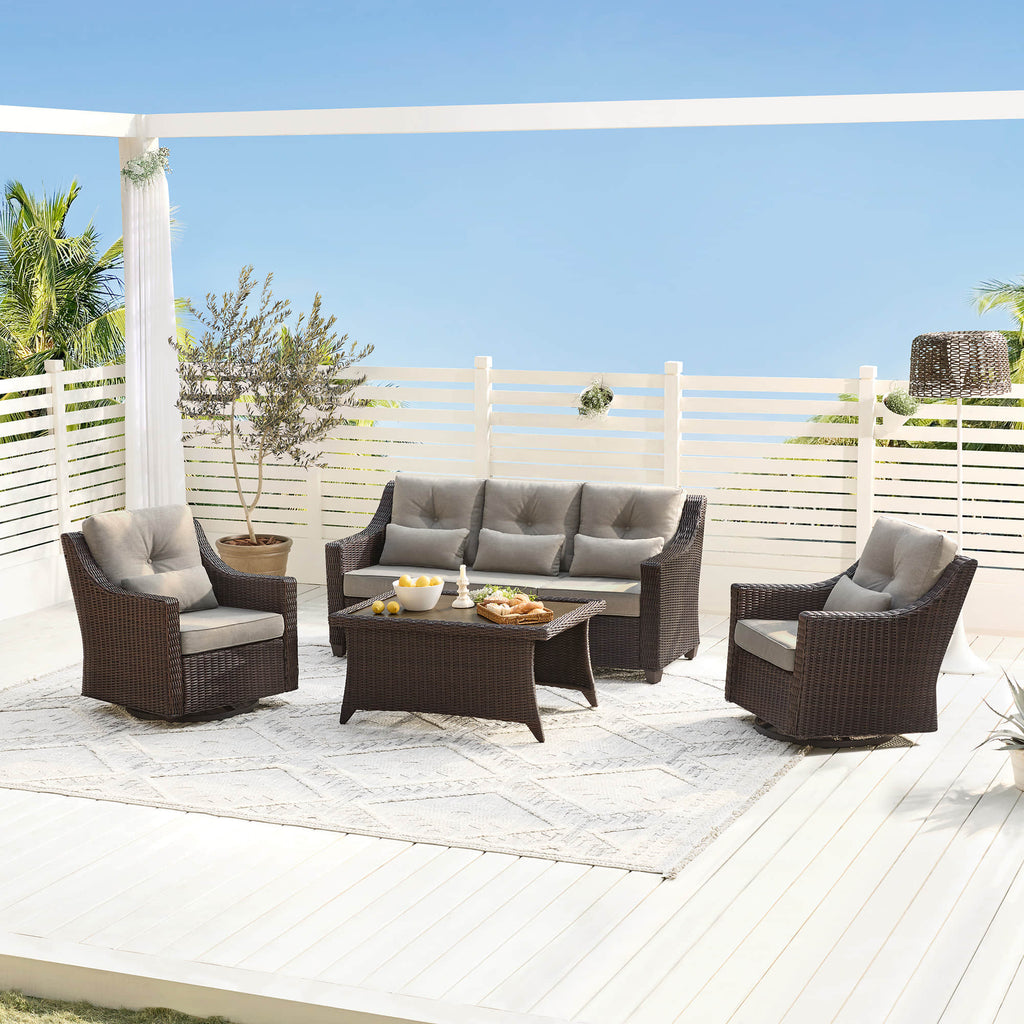 Elara Outdoor Rattan Sofa Set with Rocking Chairs and Coffee Table - 5 Seats