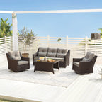 Elara Outdoor Rattan Sofa Set with Rocking Chairs and Coffee Table - 5 Seats