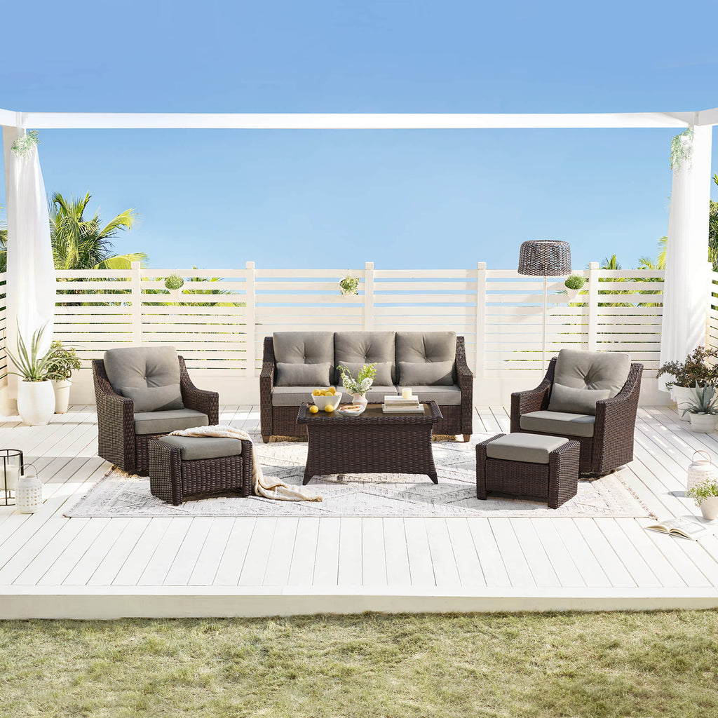 Elara Outdoor Rattan Sofa Set with Rocking Chairs and Coffee Table - 5 Seats