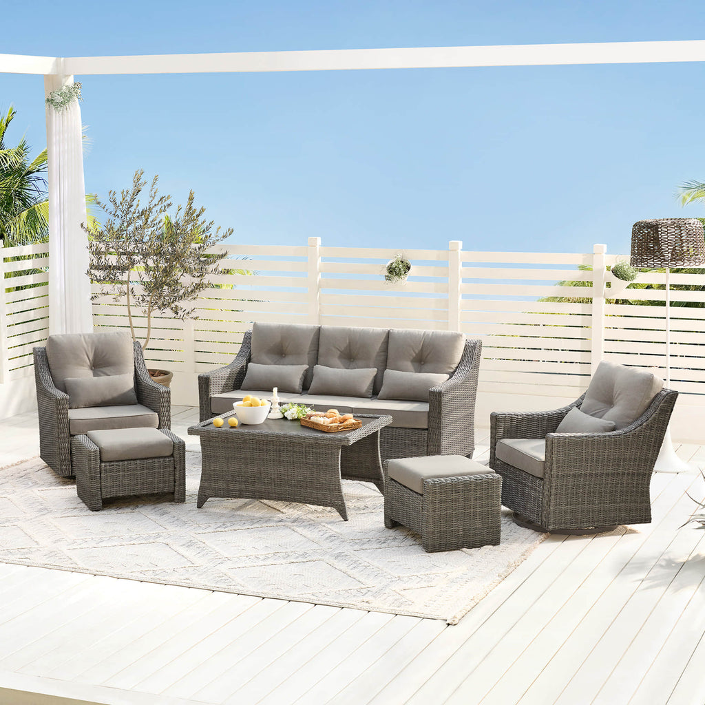Elara Outdoor Rattan Sofa Set with Rocking Chairs and Coffee Table - 5 Seats