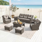 Elara Outdoor Rattan Sofa Set with Rocking Chairs and Coffee Table - 5 Seats