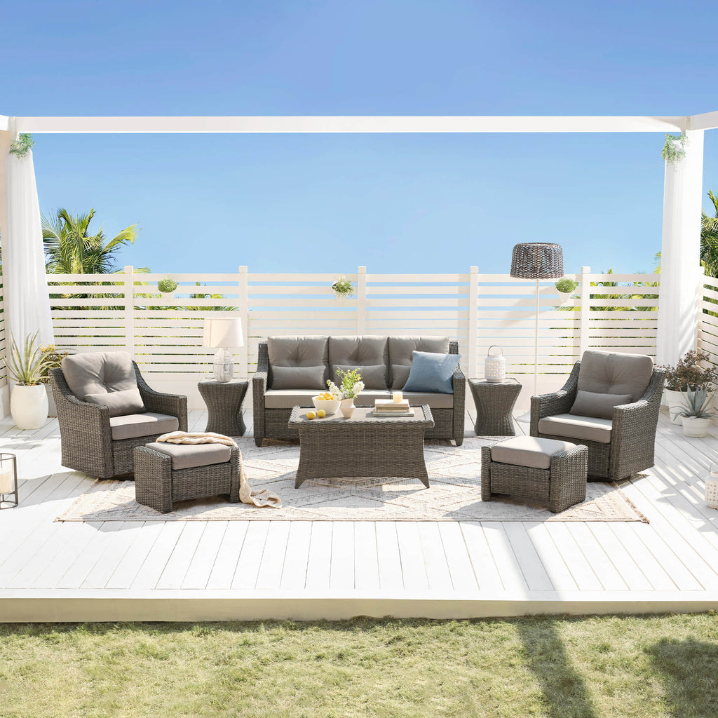 Elara Outdoor Rattan Sofa Set with Rocking Chairs and Coffee Table - 5 Seats