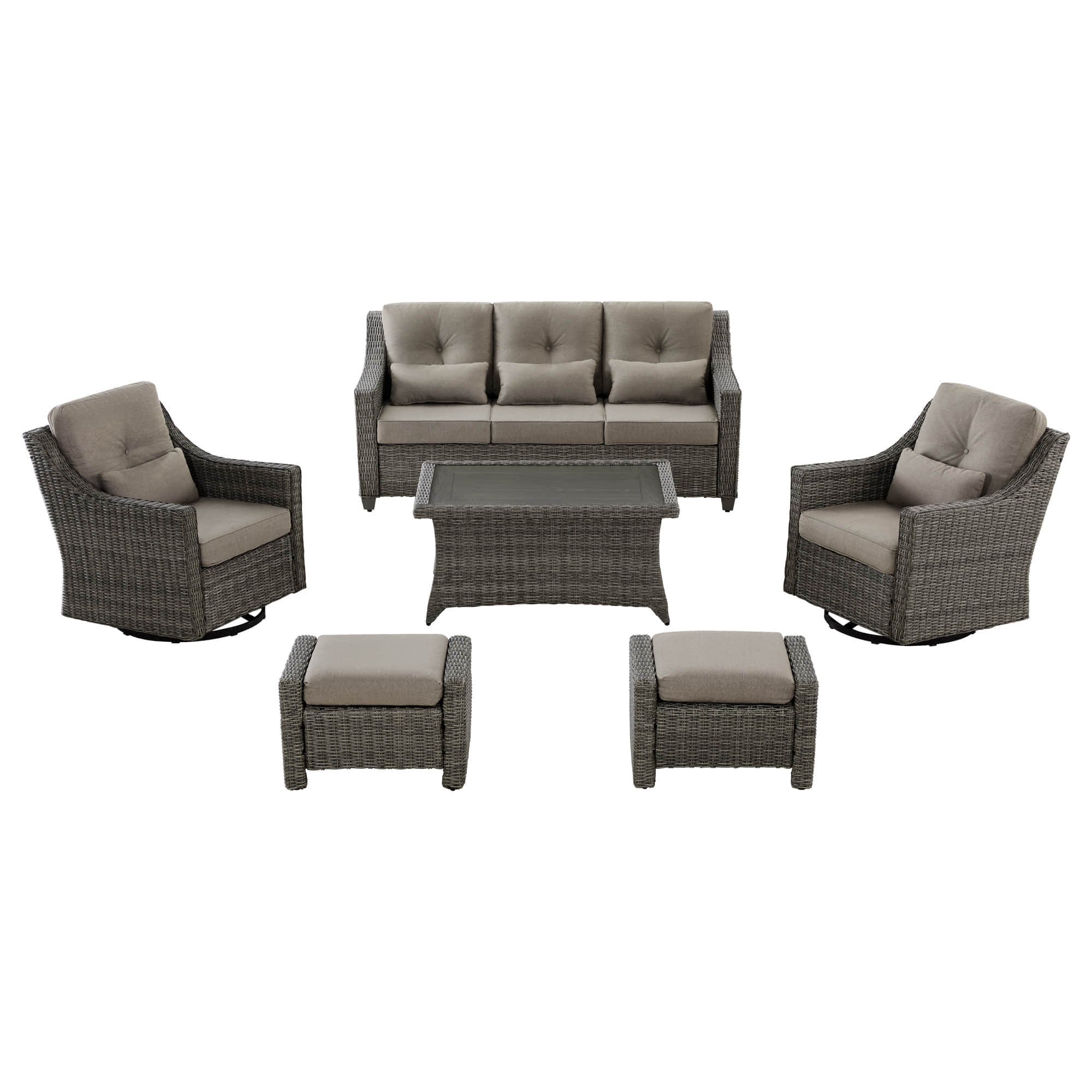 Elara Outdoor Rattan Sofa Set with Rocking Chairs and Coffee Table - 5 Seats