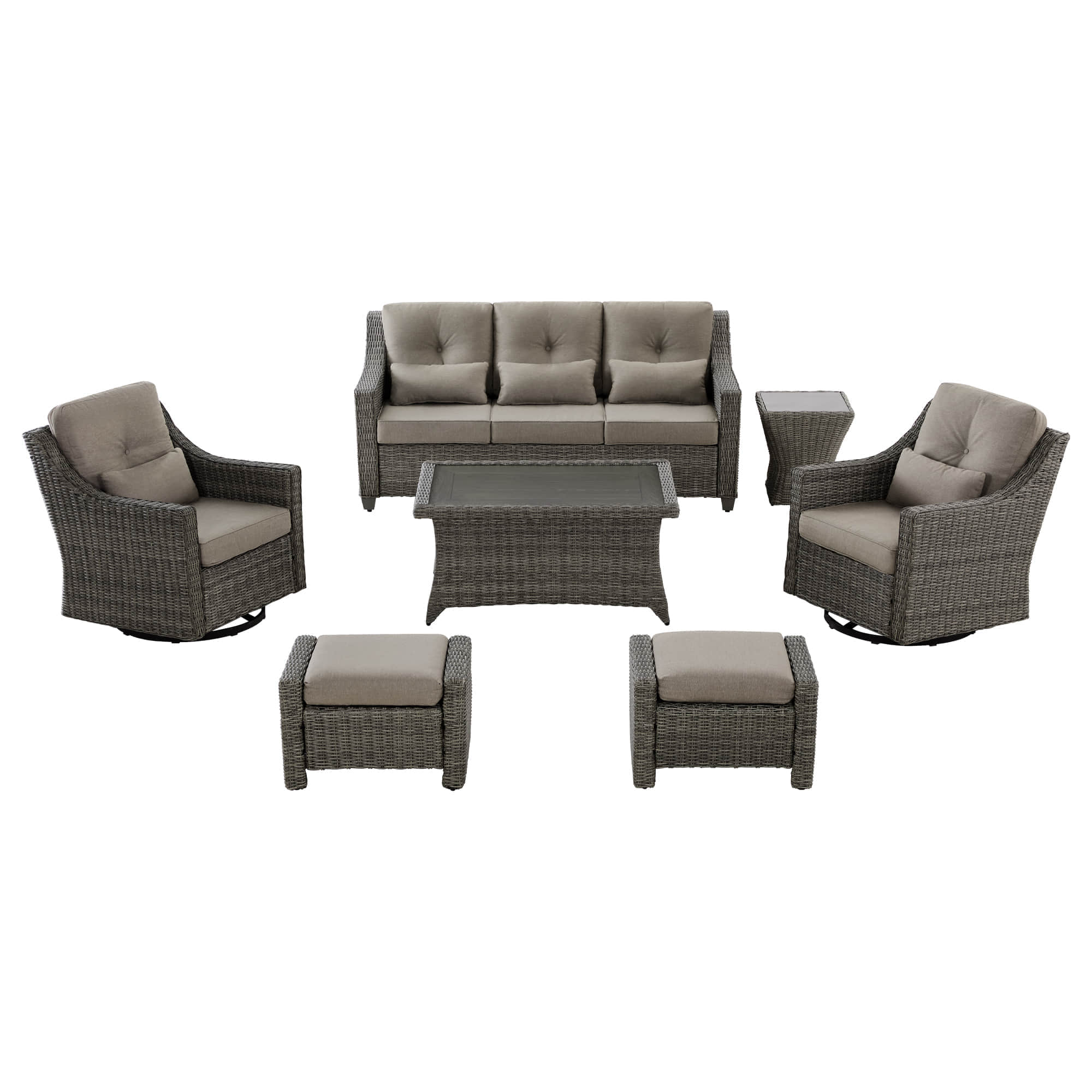 Elara Outdoor Rattan Sofa Set with Rocking Chairs and Coffee Table - 5 Seats
