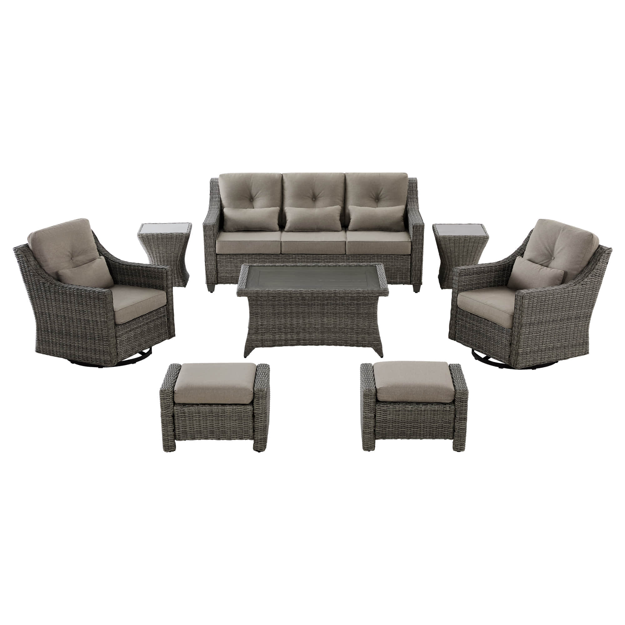 Elara Outdoor Rattan Sofa Set with Rocking Chairs and Coffee Table - 5 Seats