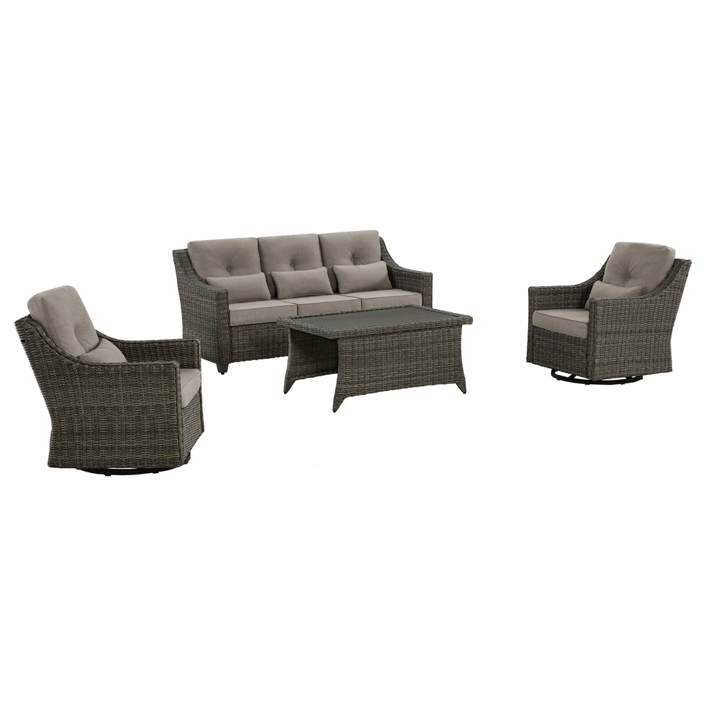 Elara Outdoor Rattan Sofa Set with Rocking Chairs and Coffee Table - 5 Seats