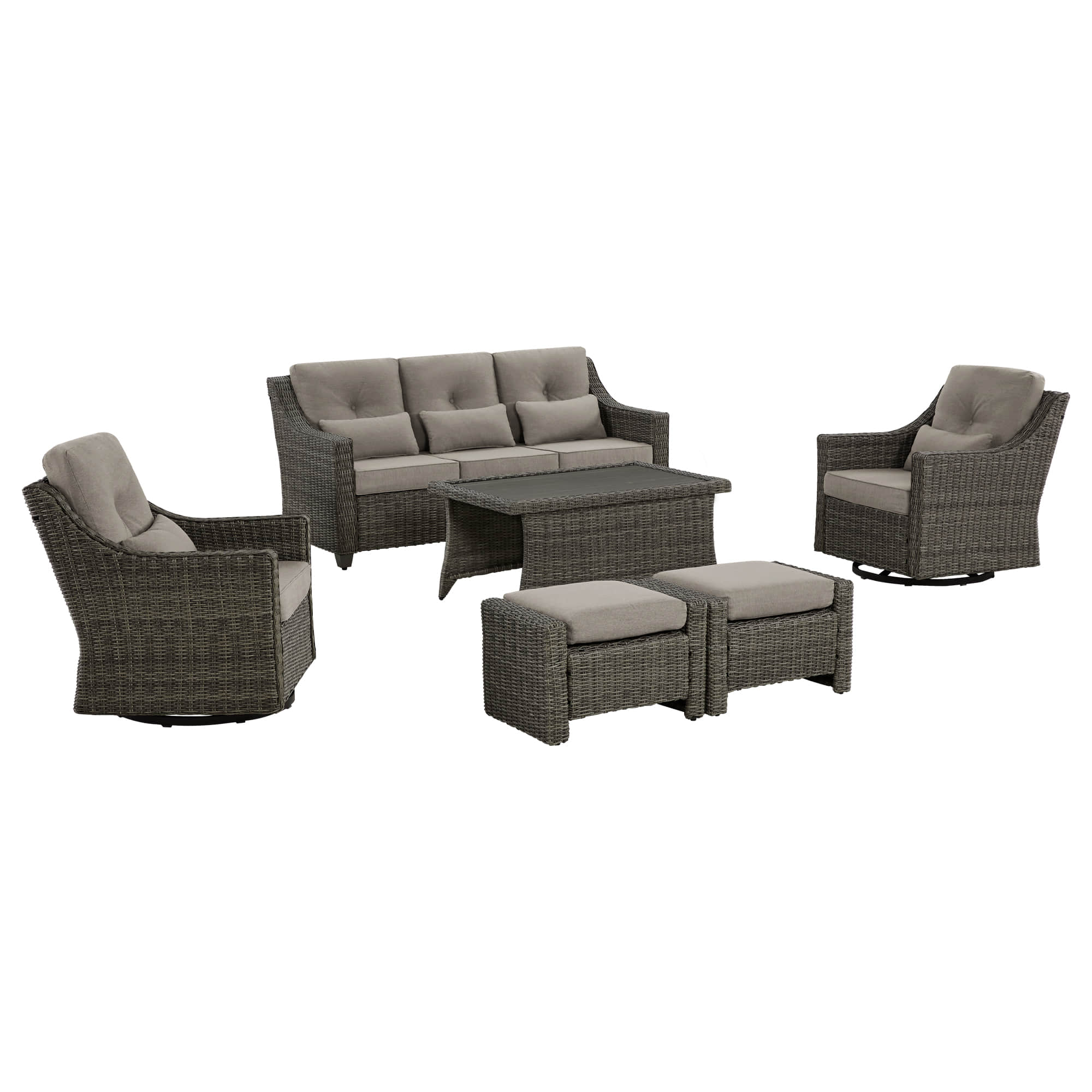 Elara Outdoor Rattan Sofa Set with Rocking Chairs and Coffee Table - 5 Seats