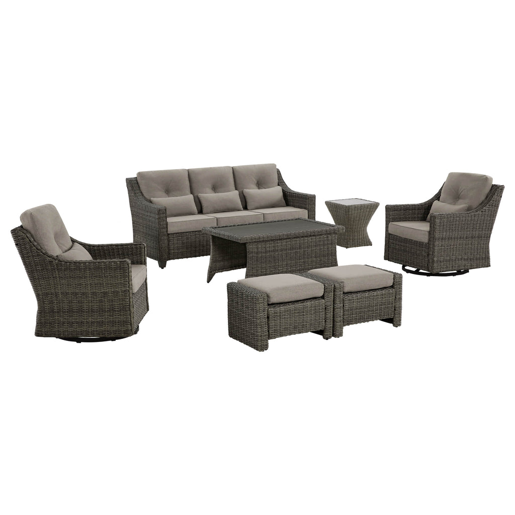 Elara Outdoor Rattan Sofa Set with Rocking Chairs and Coffee Table - 5 Seats