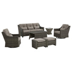 Elara Outdoor Rattan Sofa Set with Rocking Chairs and Coffee Table - 5 Seats
