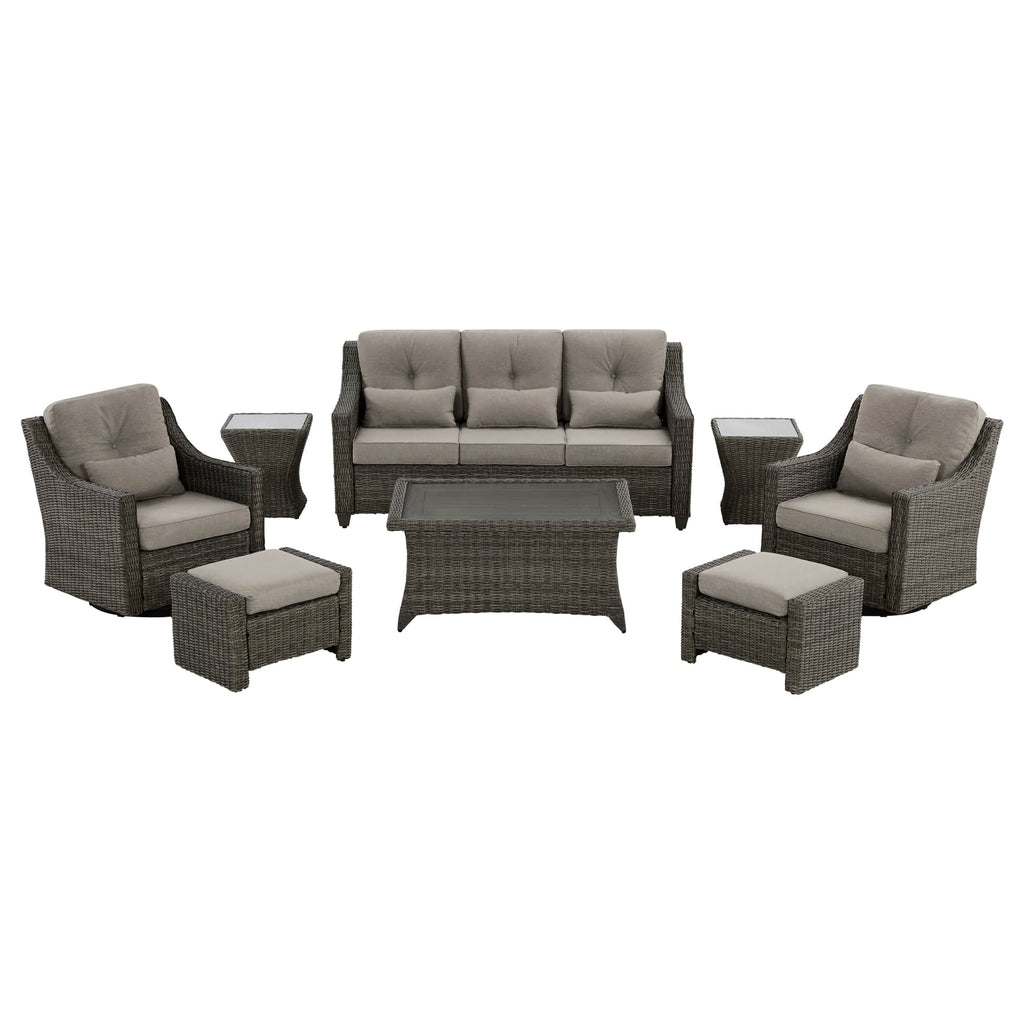 Elara Outdoor Rattan Sofa Set with Rocking Chairs and Coffee Table - 5 Seats
