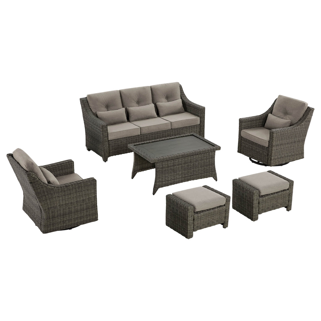 Elara Outdoor Rattan Sofa Set with Rocking Chairs and Coffee Table - 5 Seats