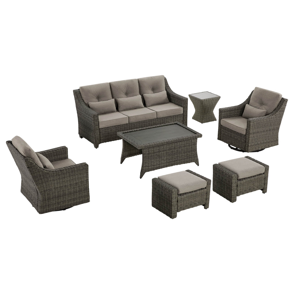 Elara Outdoor Rattan Sofa Set with Rocking Chairs and Coffee Table - 5 Seats