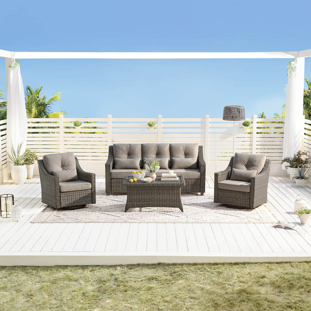 Elara Outdoor Rattan Sofa Set with Rocking Chairs and Coffee Table - 5 Seats
