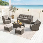 Elara Outdoor Rattan Sofa Set with Rocking Chairs and Coffee Table - 5 Seats