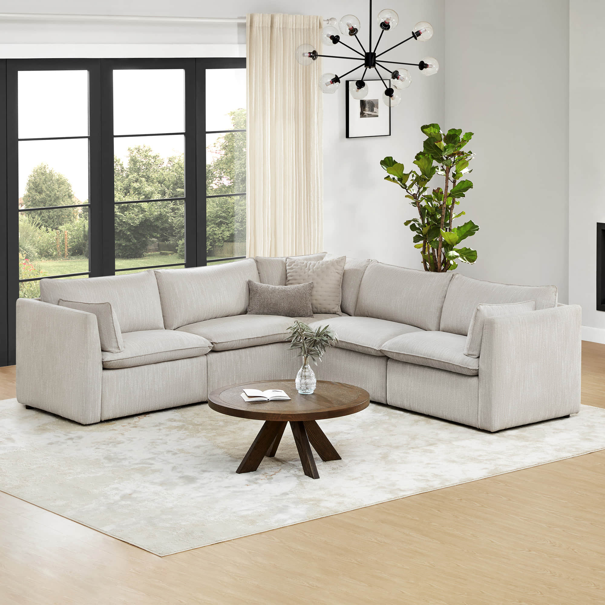 Sophia 5-Piece Feather Power Modular Sofa with Electric Footrests