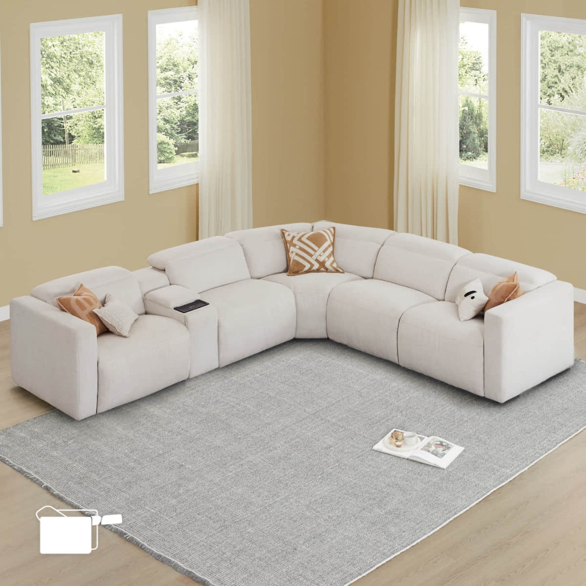 Oliver 5-Seat Wall-hugger Reclining Sectional Sofa with Power Headrest