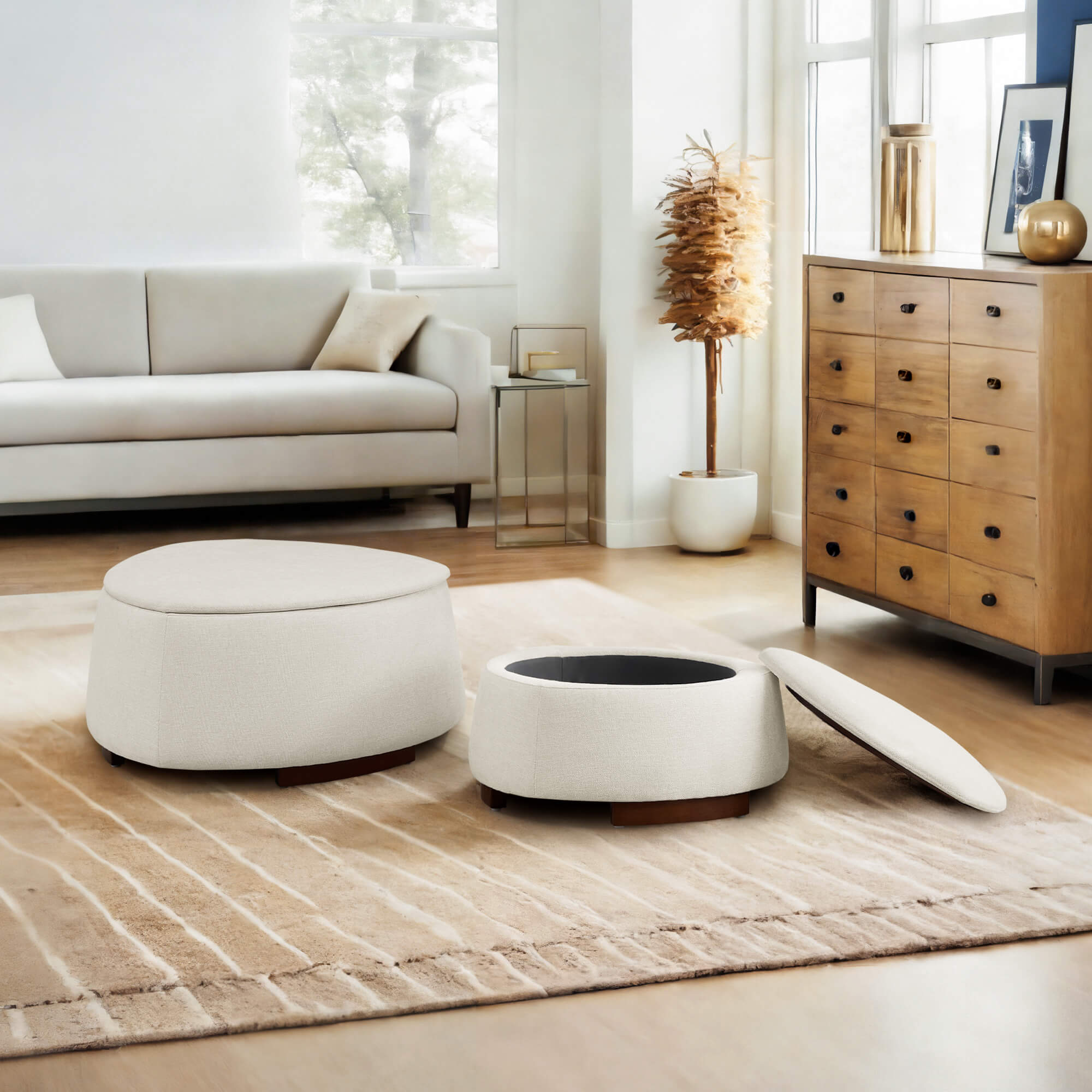 Twin Stone-shaped Storage Modern Ottoman