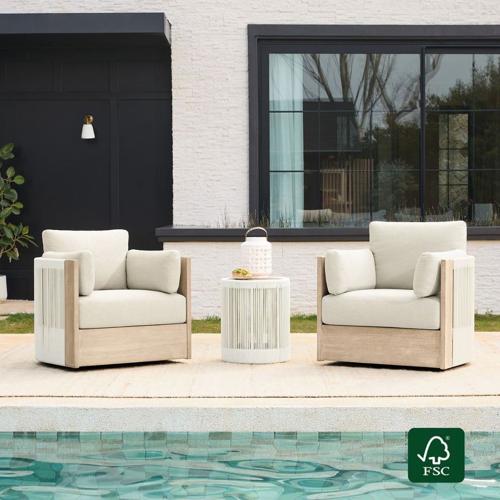 Clover Acacia Wood Rope Outdoor Bistro Set with Swivel Chair