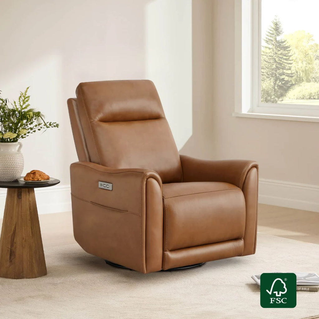 James Modern Genuine Leather Power Swivel Glider Recliner