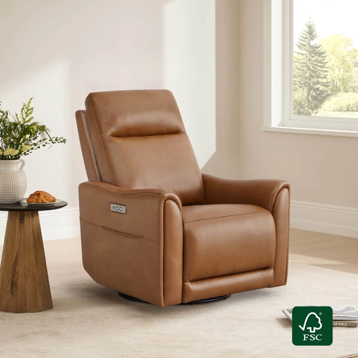 James Modern Genuine Leather Power Swivel Glider Recliner