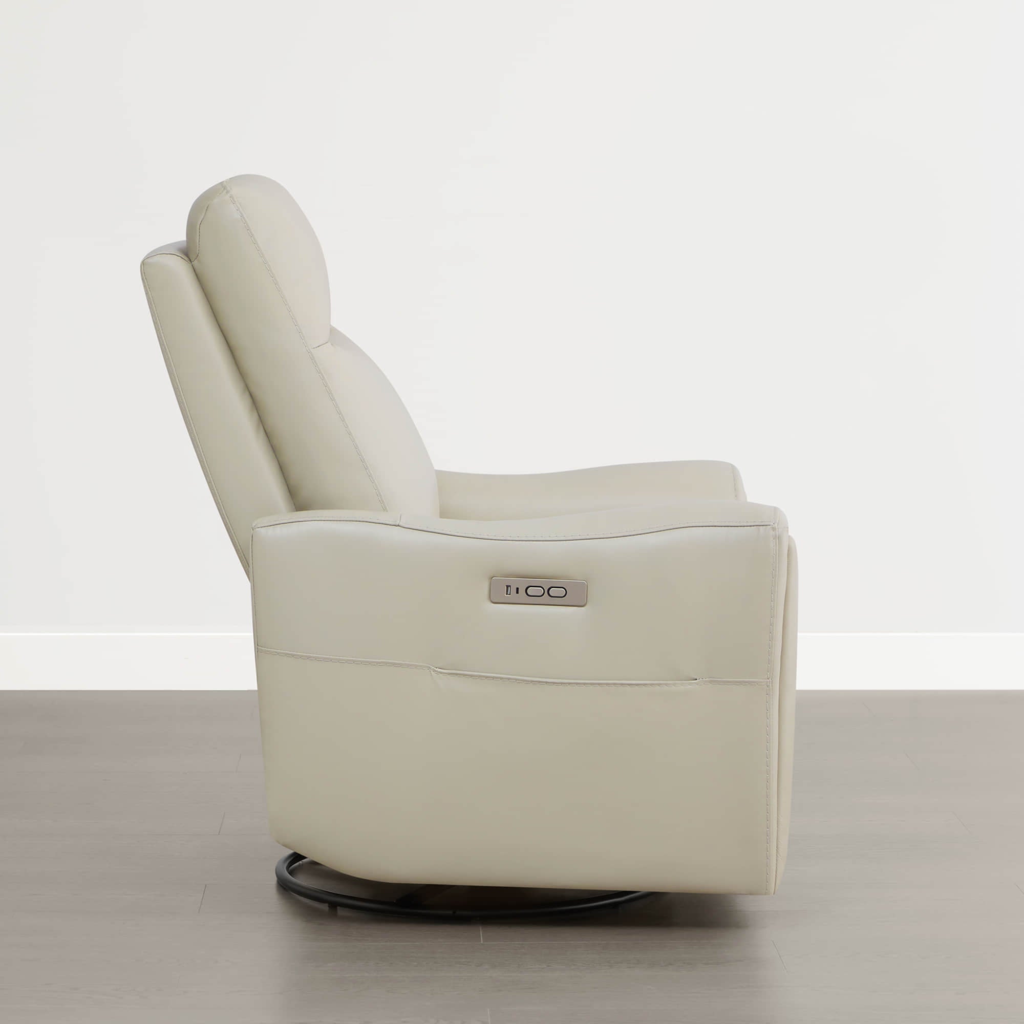 James Modern Genuine Leather Power Swivel Glider Recliner