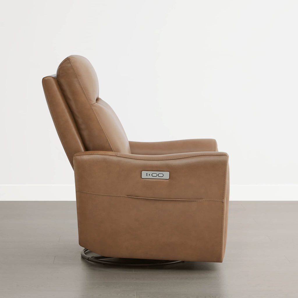 James Modern Genuine Leather Power Swivel Glider Recliner
