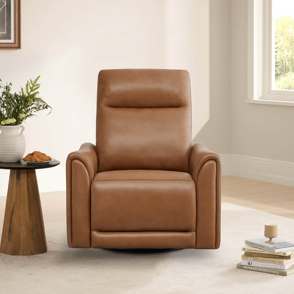 James Modern Genuine Leather Power Swivel Glider Recliner