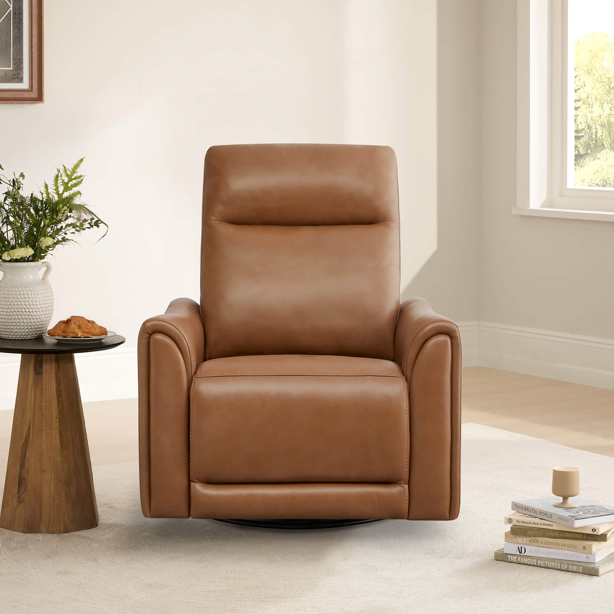 James Modern Genuine Leather Power Swivel Glider Recliner