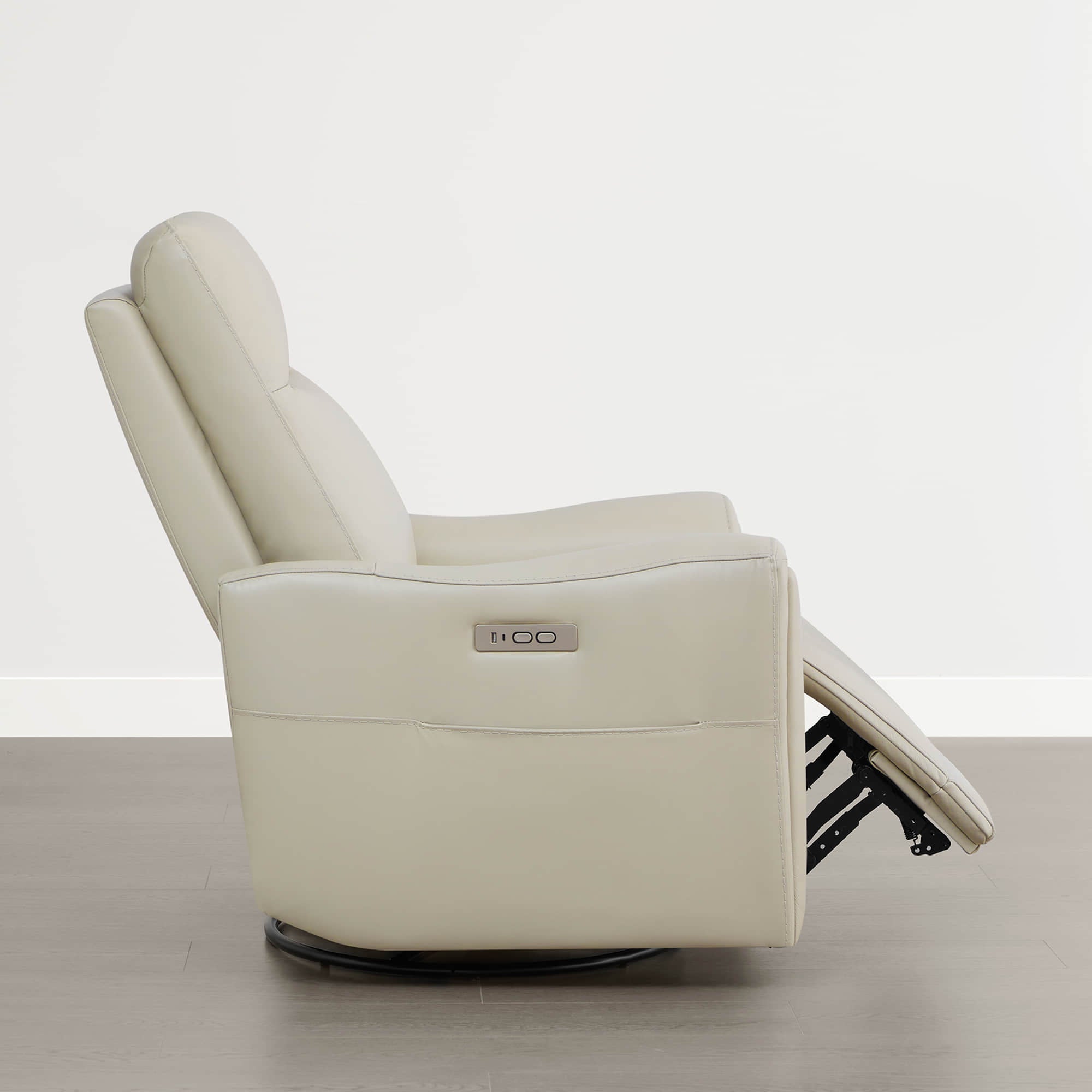 James Modern Genuine Leather Power Swivel Glider Recliner