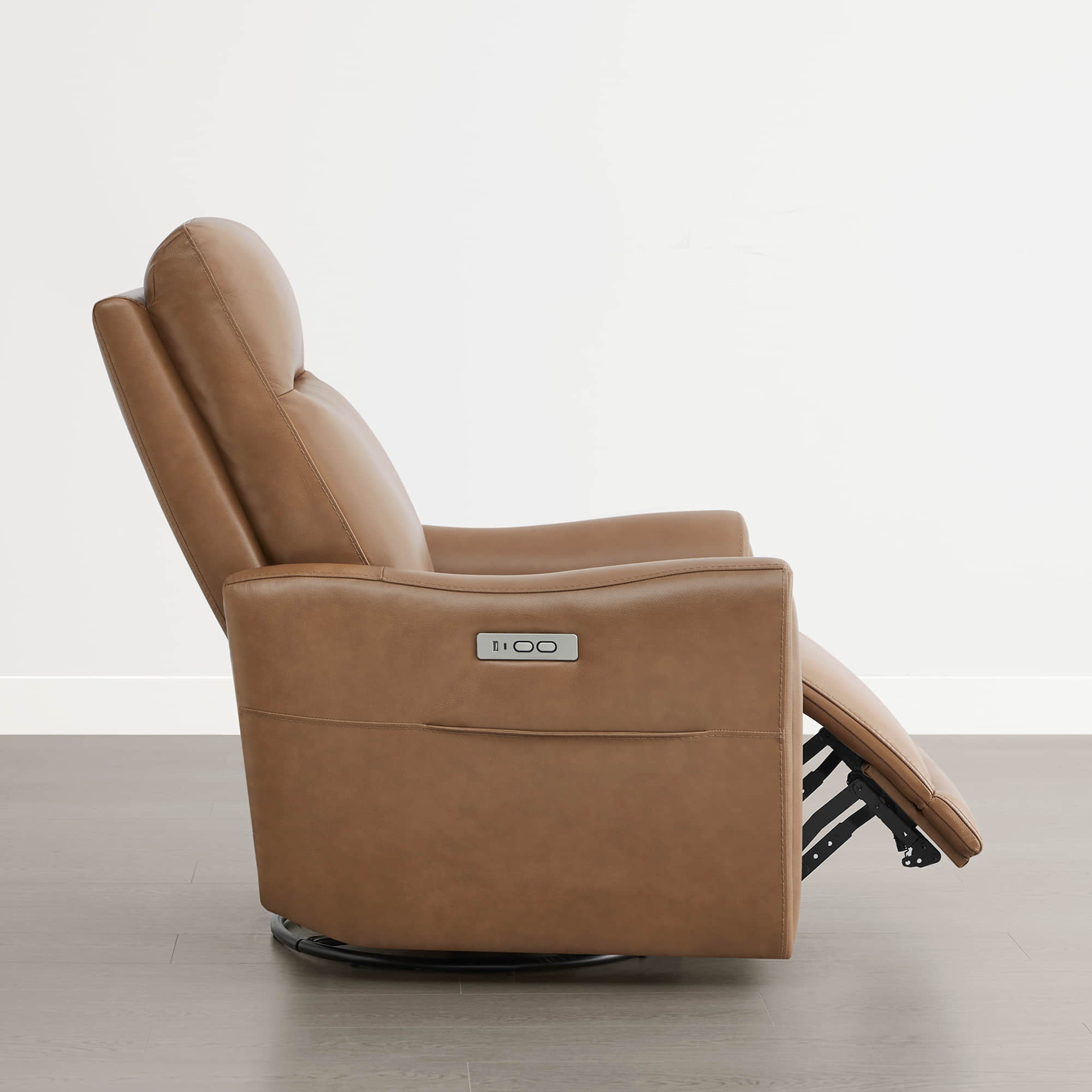 James Modern Genuine Leather Power Swivel Glider Recliner
