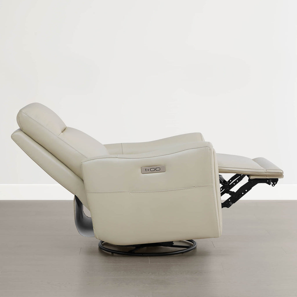 James Modern Genuine Leather Power Swivel Glider Recliner