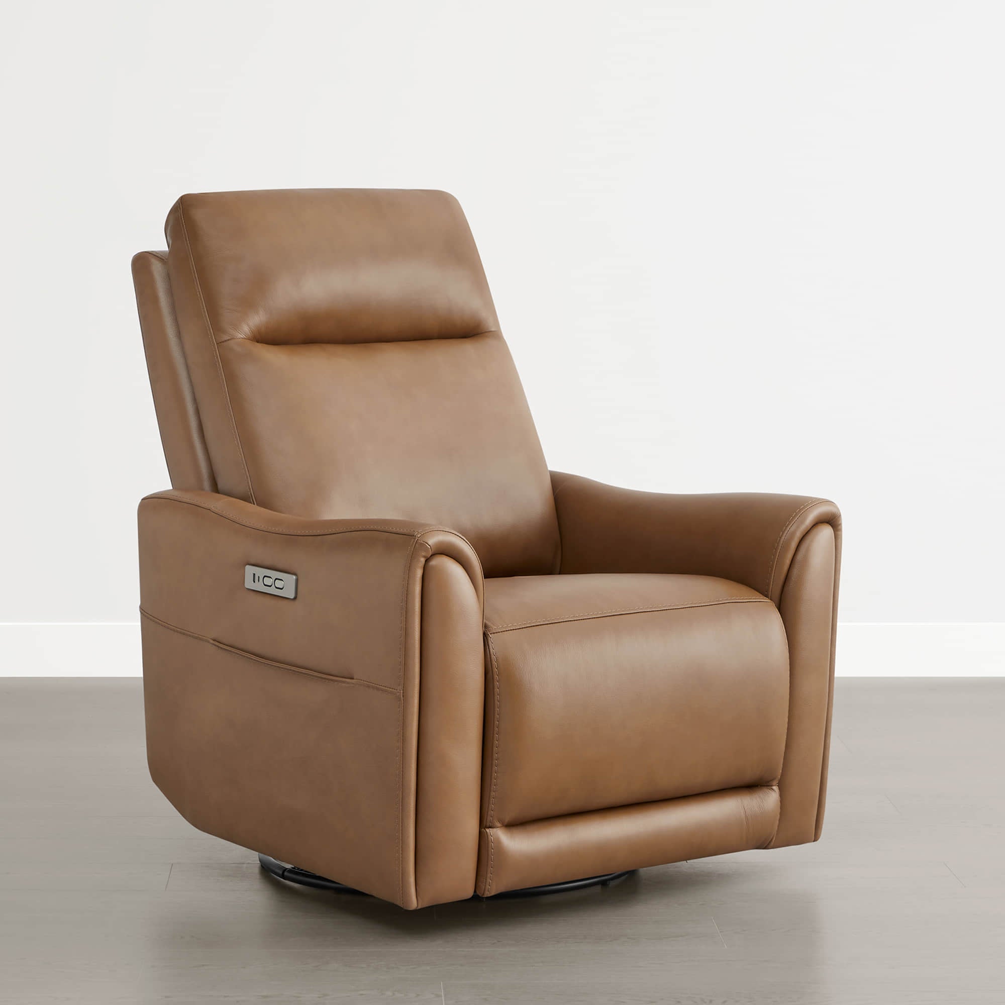 James Modern Genuine Leather Power Swivel Glider Recliner