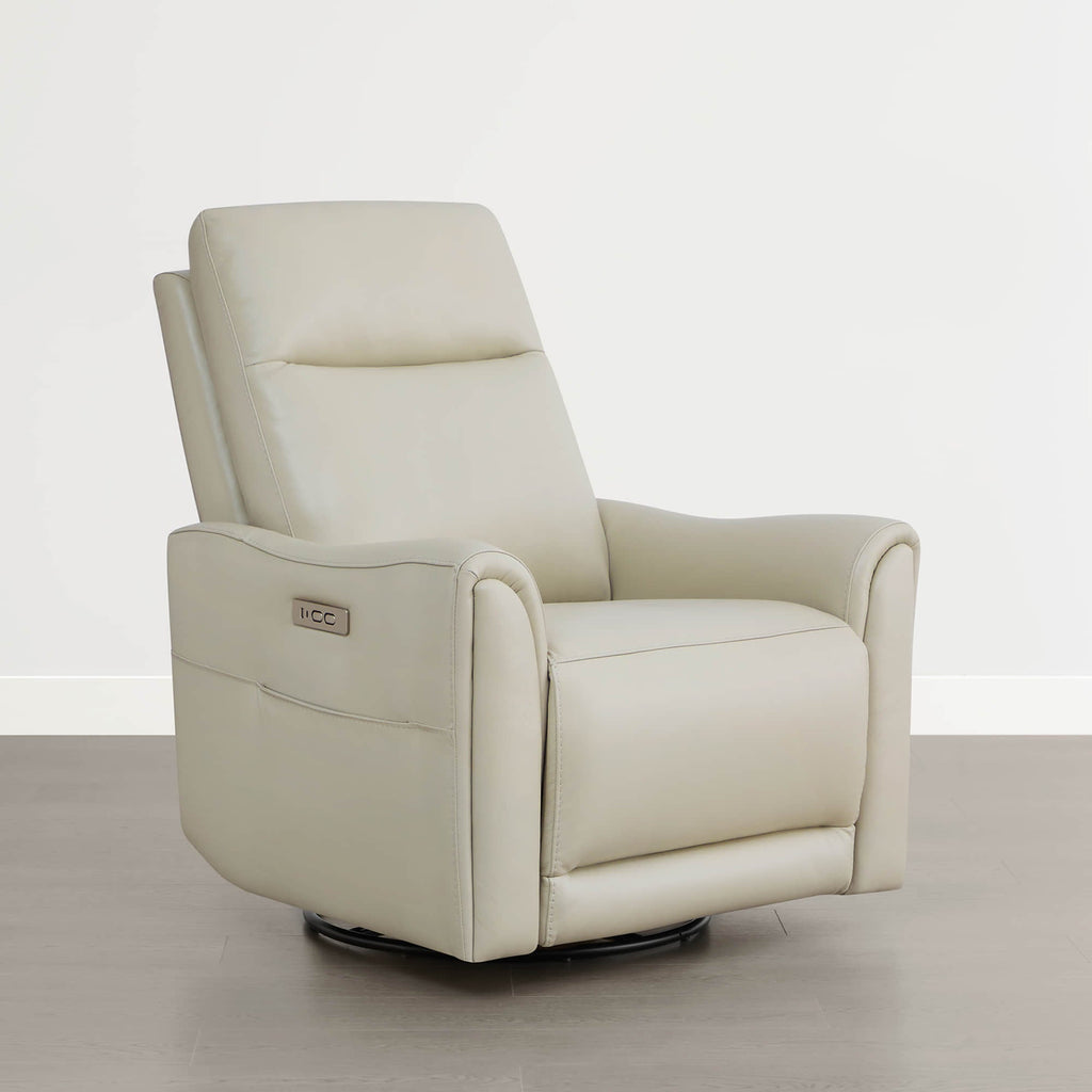 James Modern Genuine Leather Power Swivel Glider Recliner