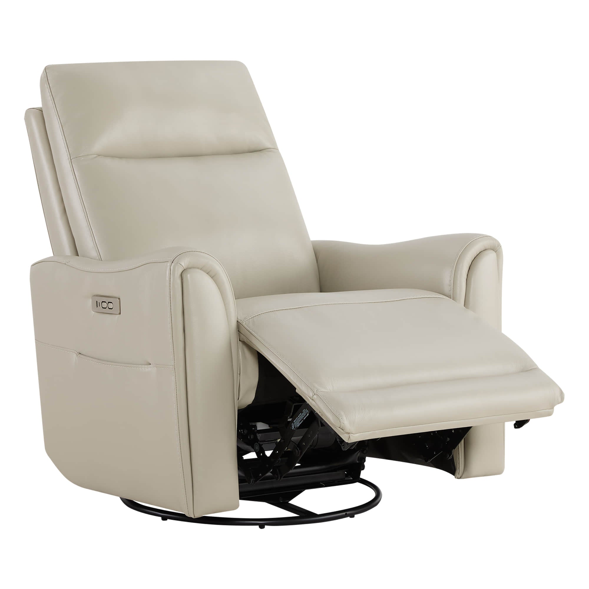James Modern Genuine Leather Power Swivel Glider Recliner