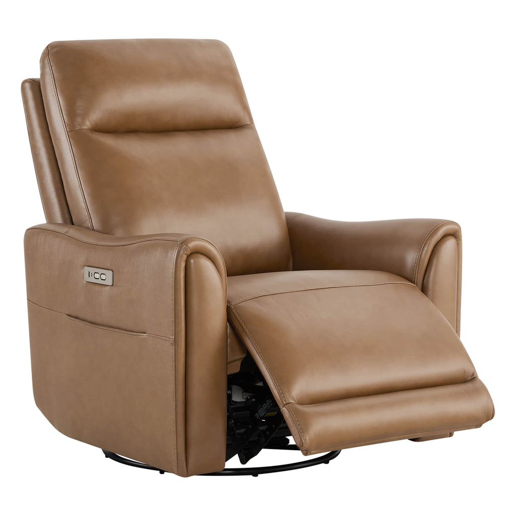 James Modern Genuine Leather Power Swivel Glider Recliner