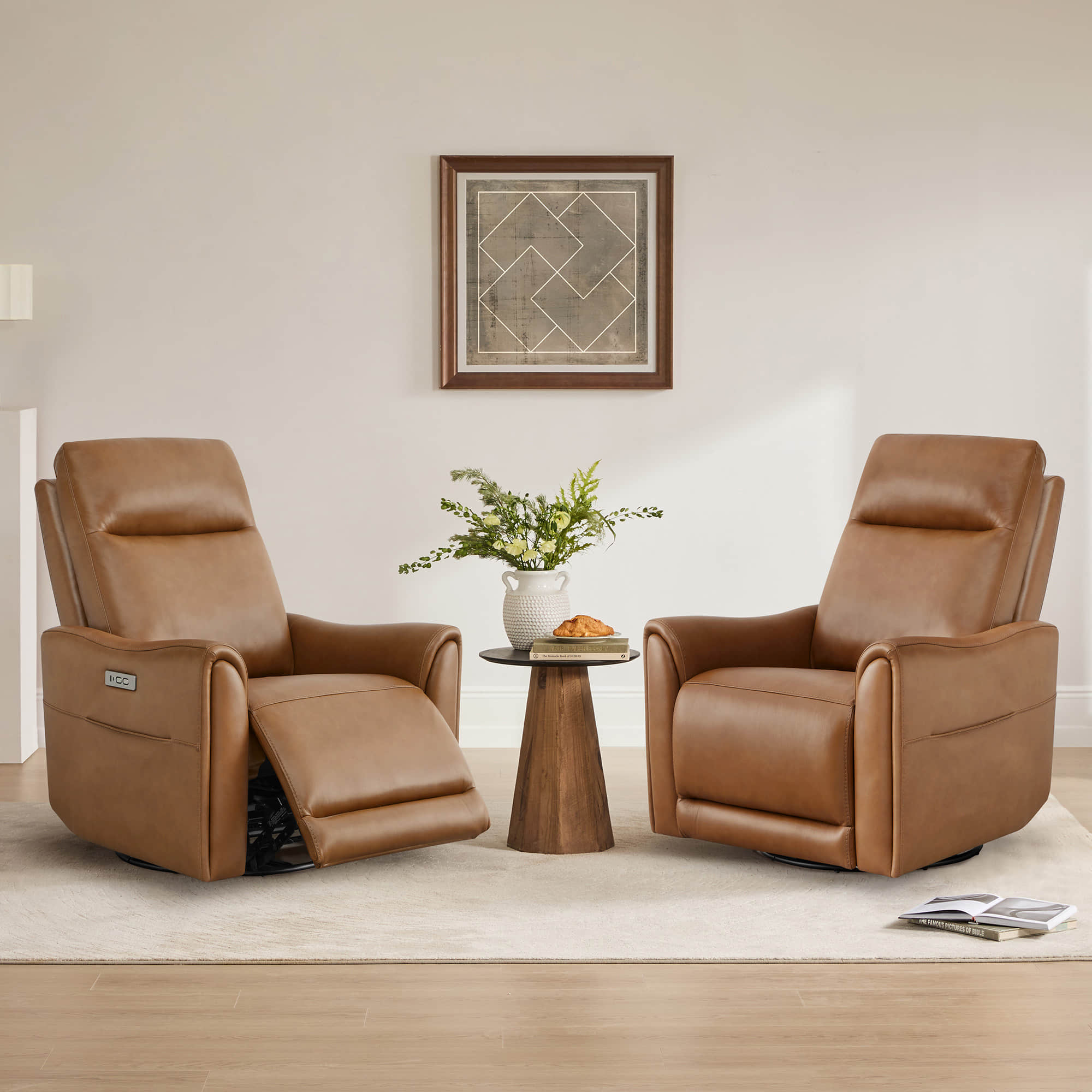 James Modern Genuine Leather Power Swivel Glider Recliner