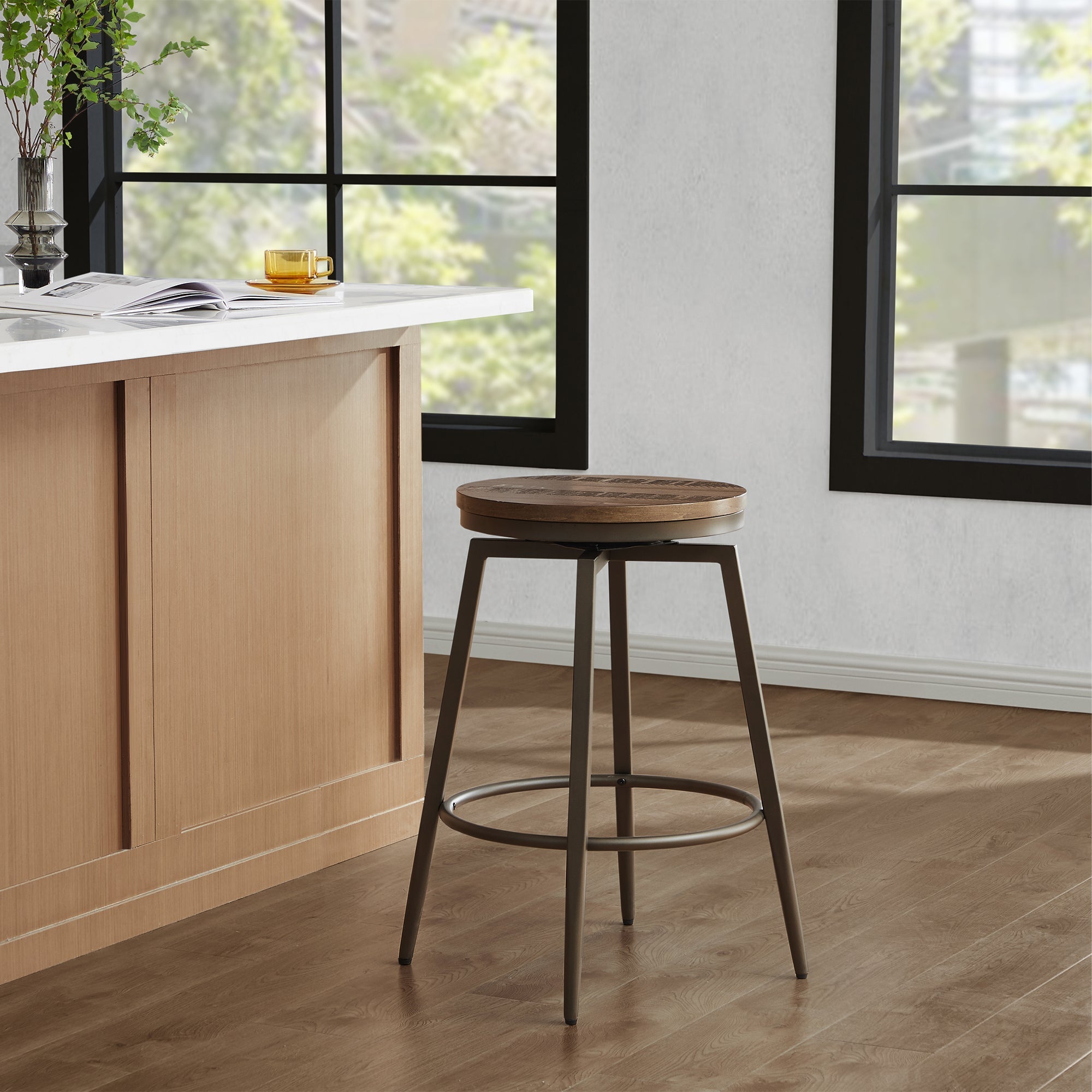 Blair Industrial Wood Seat Counter Stools