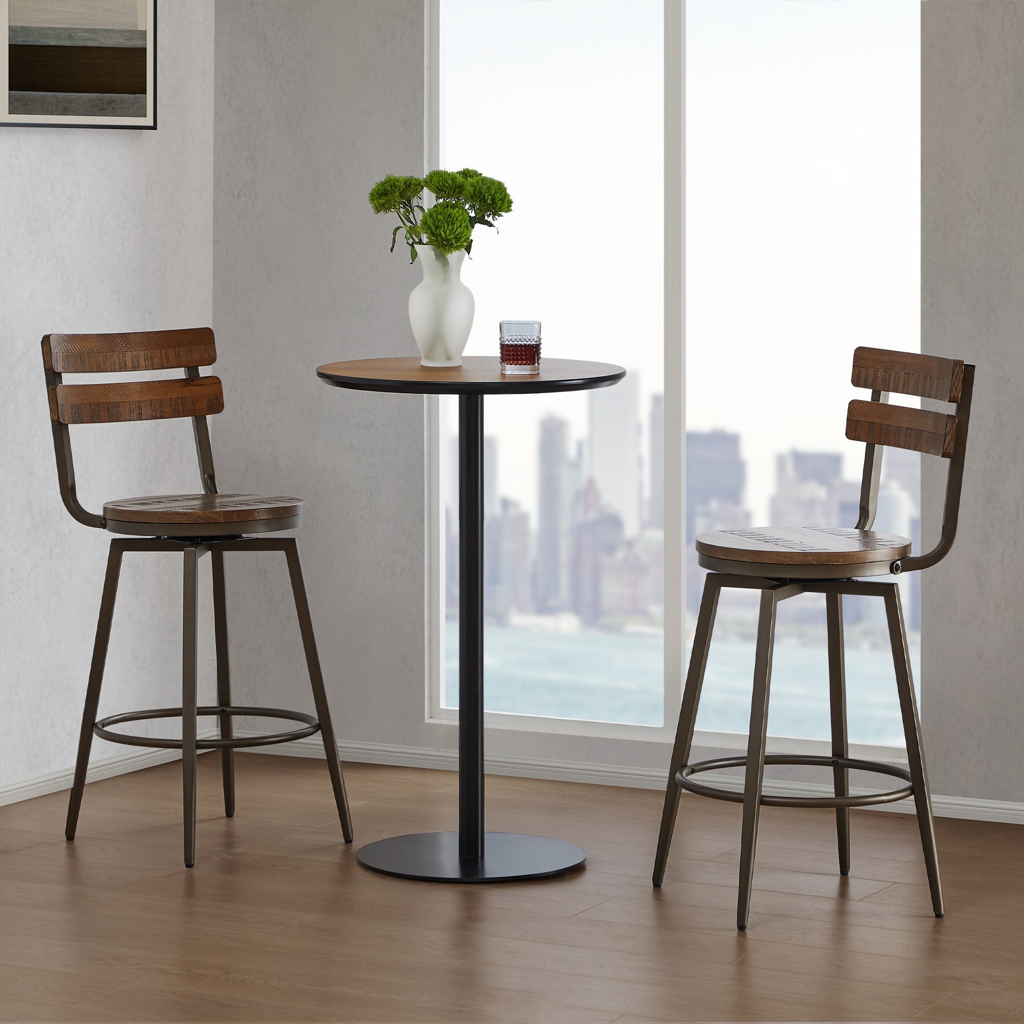 Blair Industrial Wood Seat Counter Stools