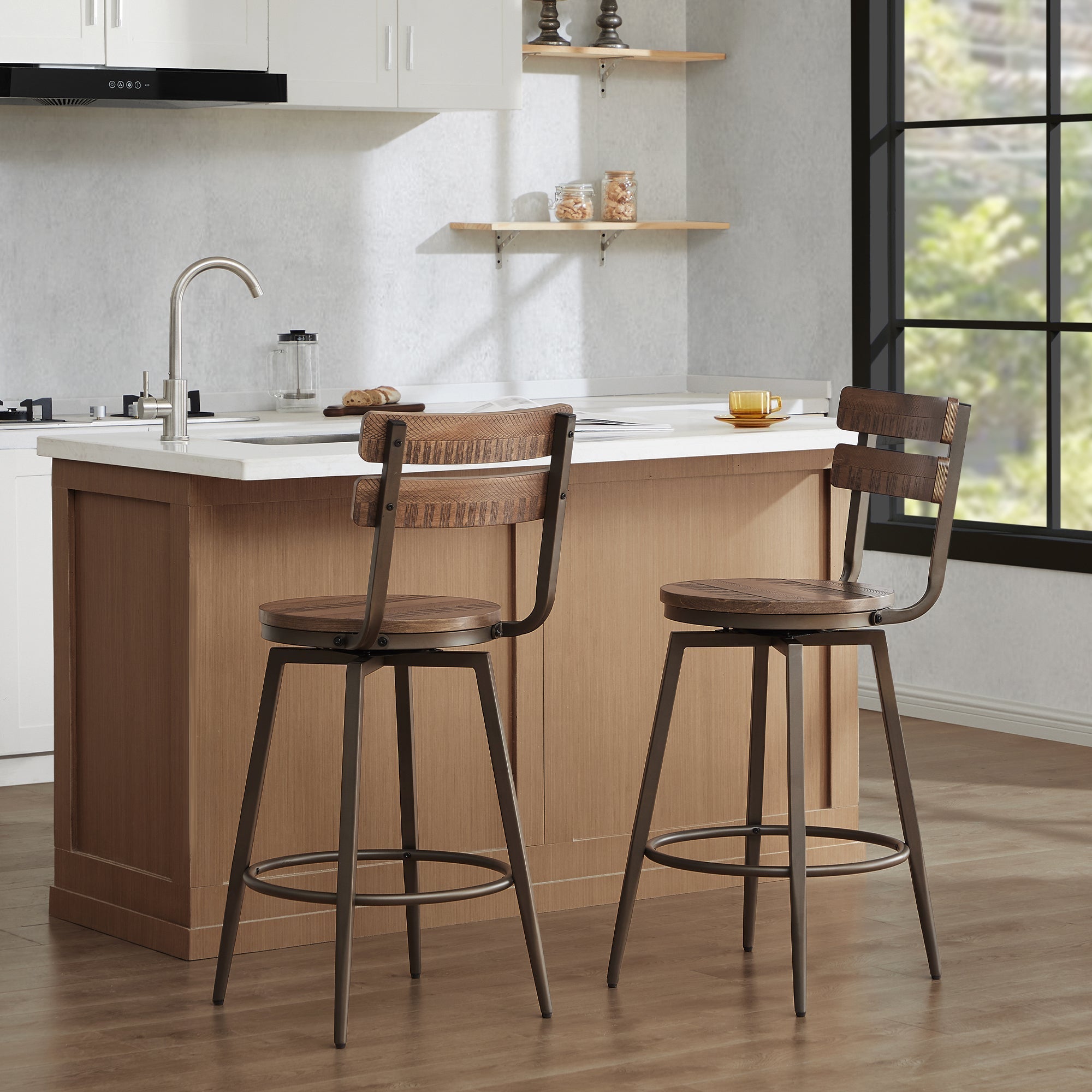 Blair Industrial Wood Seat Counter Stools