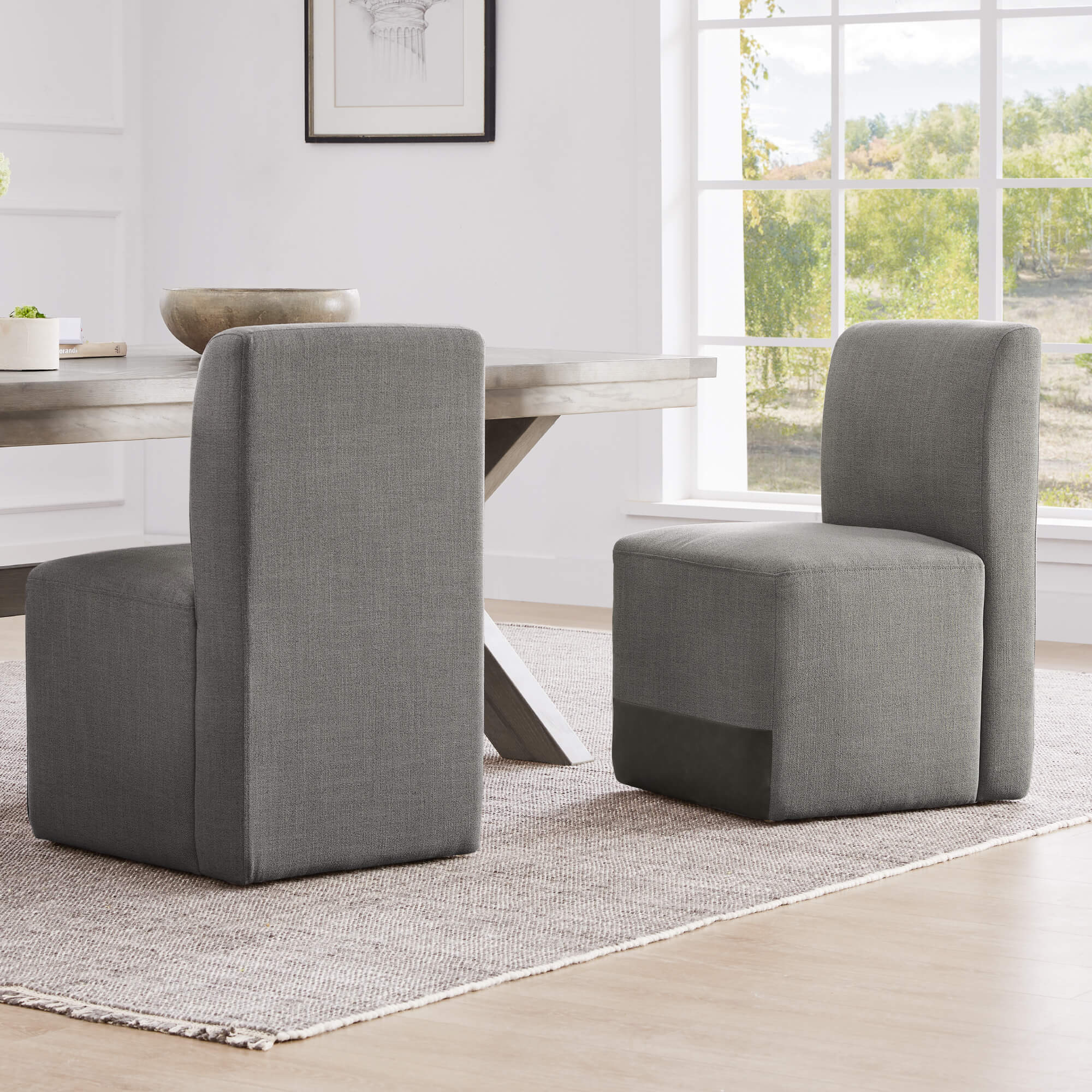 Aida Performance Fabric Rolling Dining Chair With Casters Base