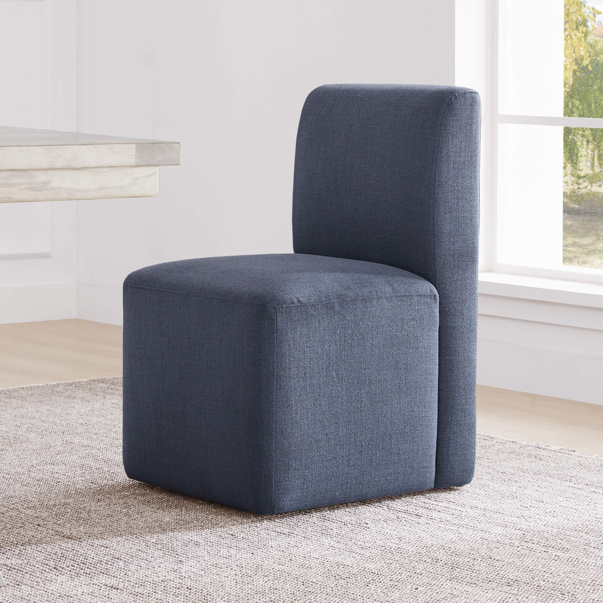 Aida Performance Fabric Rolling Dining Chair With Casters Base