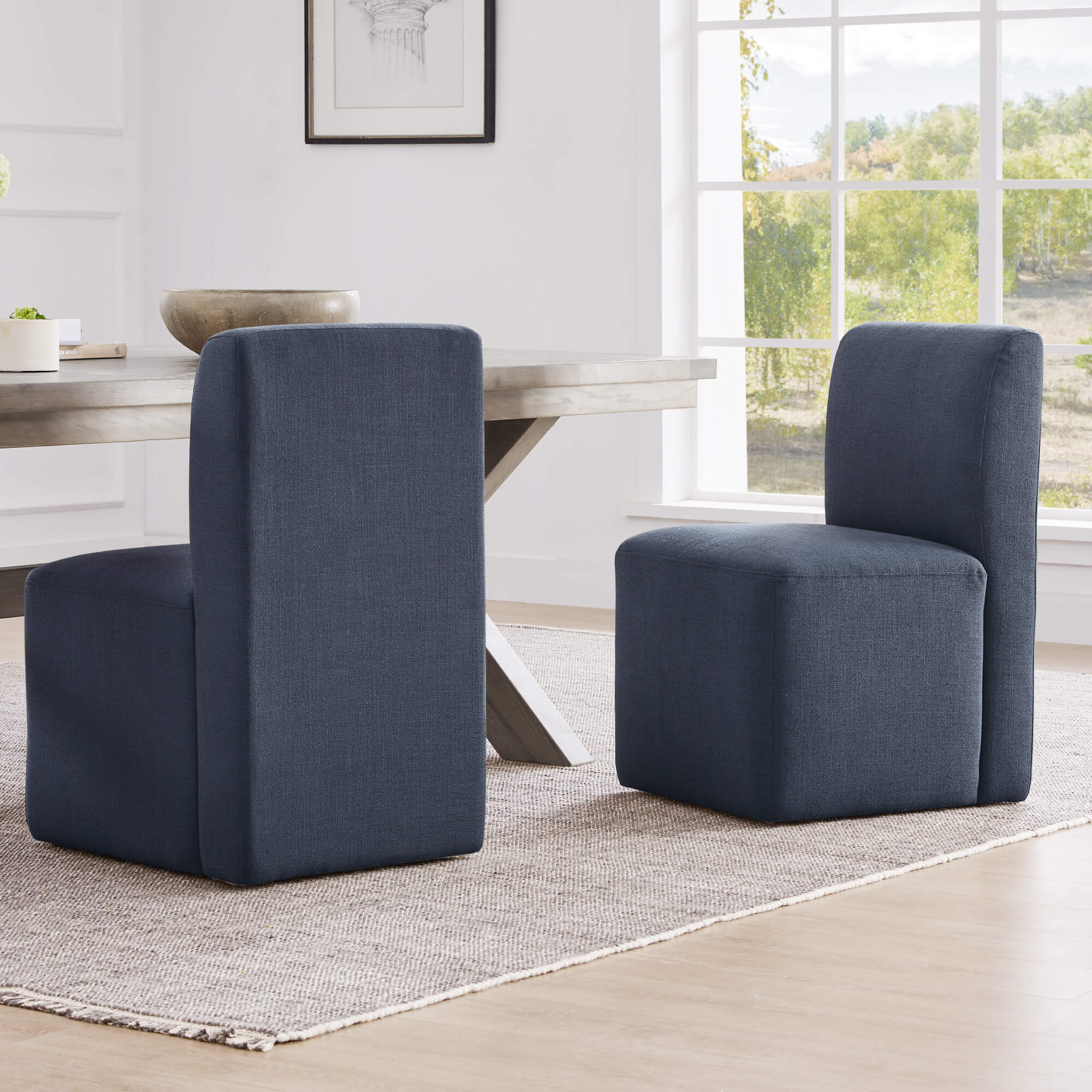 Aida Performance Fabric Rolling Dining Chair With Casters Base