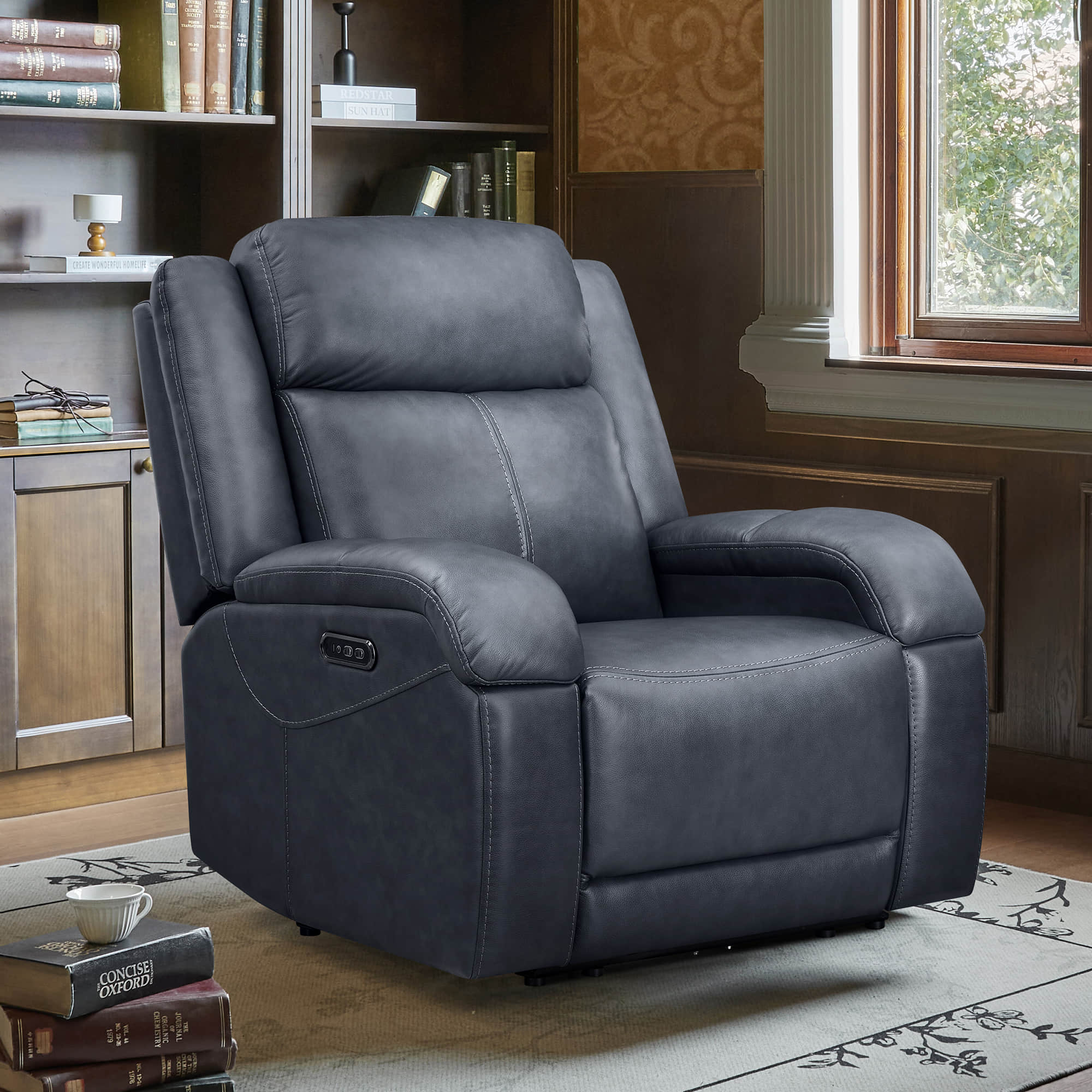 Isaac Genuine Leather Wall Hugger Power Recliner with Power Headrest
