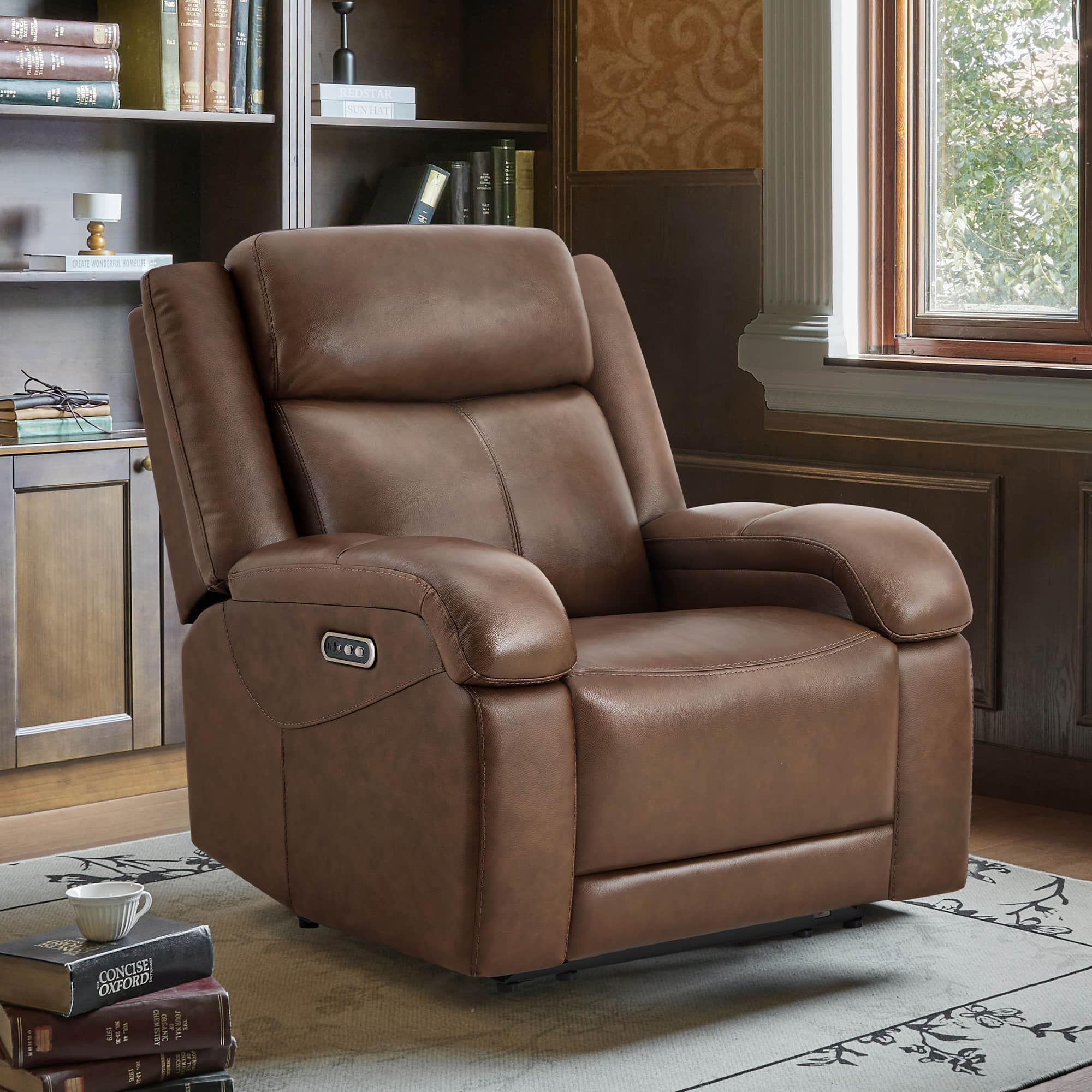 Isaac Genuine Leather Wall Hugger Power Recliner with Power Headrest